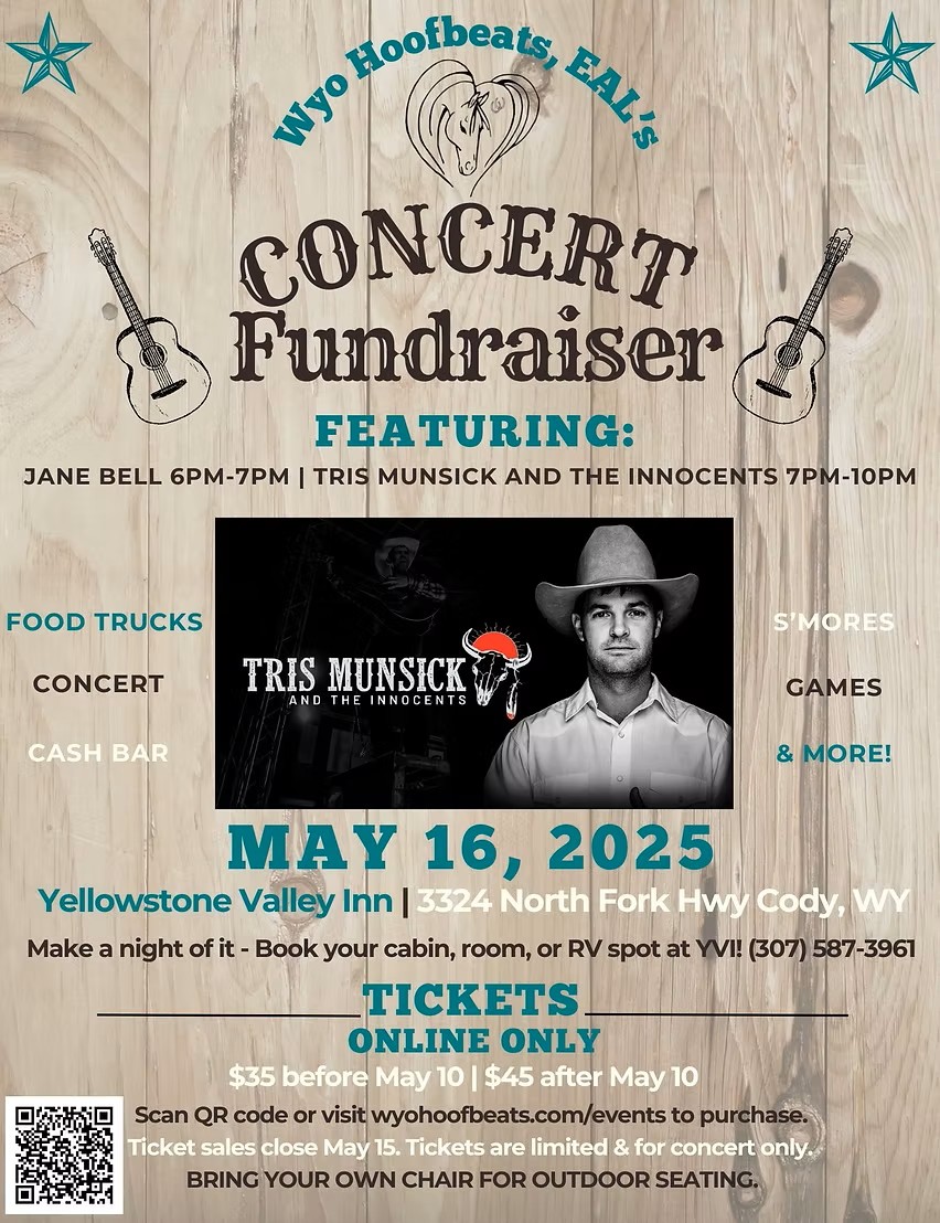 Concert Fundraiser Flyer 2025 Tris Munsick concert poster to benefit Wyohoofbeats