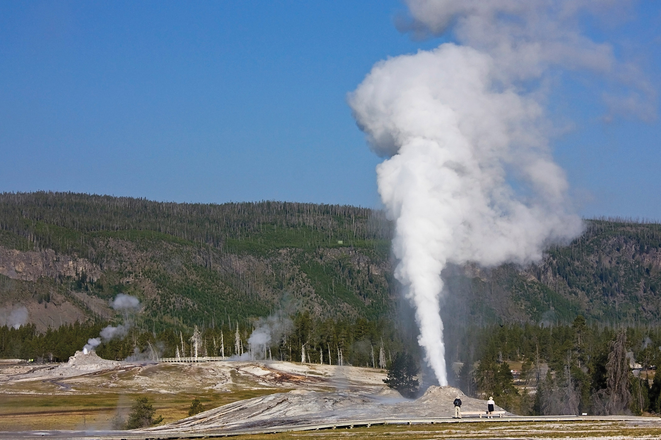 Yellowstone's Lion Geyser in eruption.