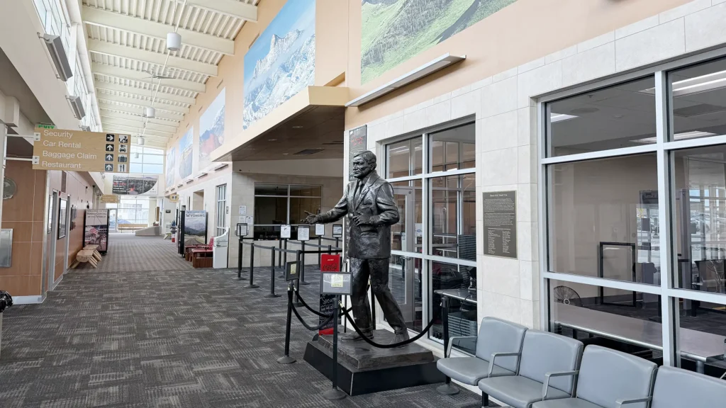 The statue of Senator Hank Coe at Yellowstone Regional Airport in Cody, WY