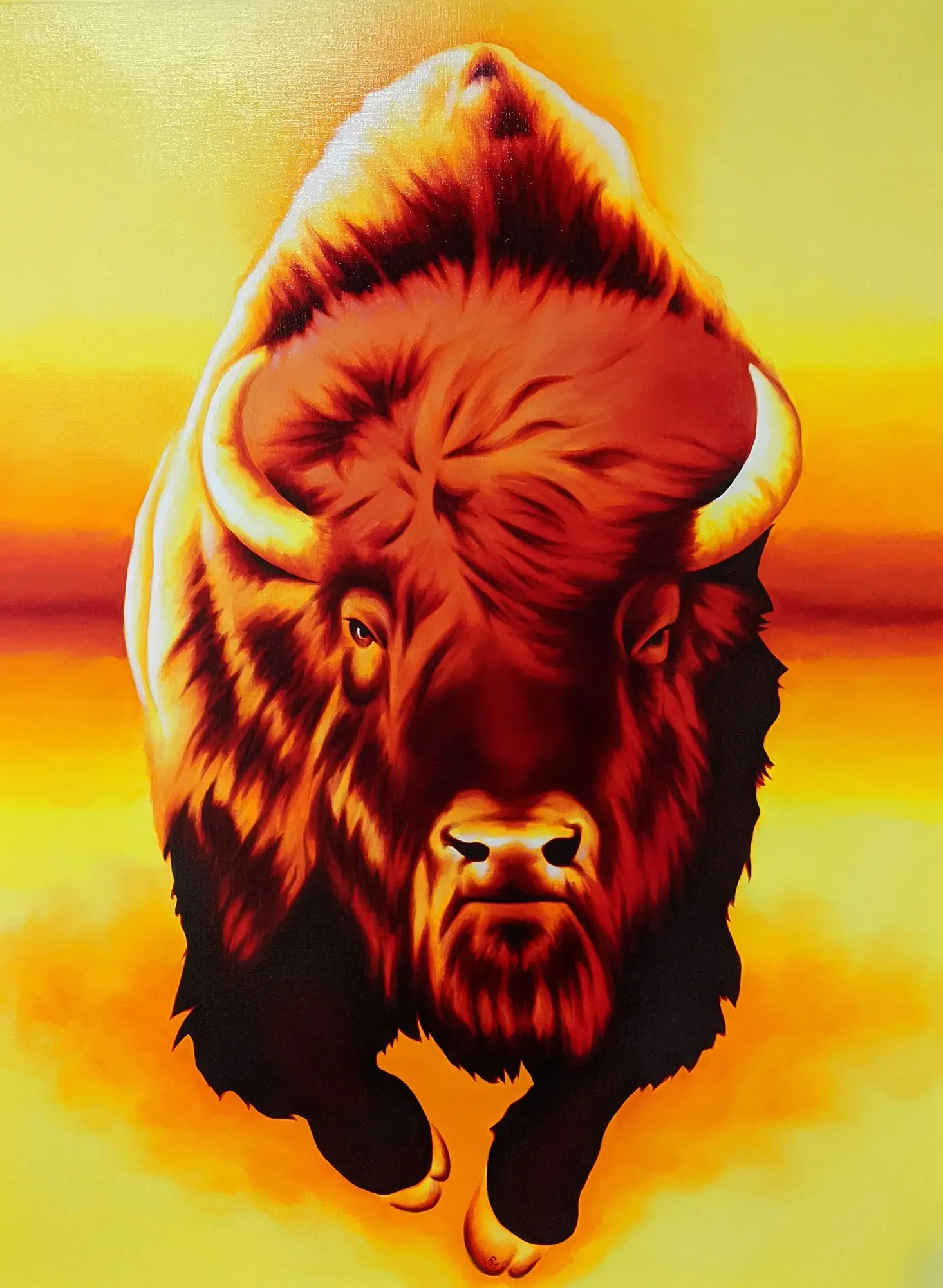 Robert Martinez (Northern Arapaho/Chicano). Buffalo Bull (Heeneecee), 2020. Acrylic and oil on linen. Buffalo Bill Center of the West. Gift of The Alexander Bodini Foundation in memory of Alexander Bodini. 