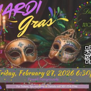 Mardi Gras 2026 fundraiser flyer for the Powell Medical Foundation