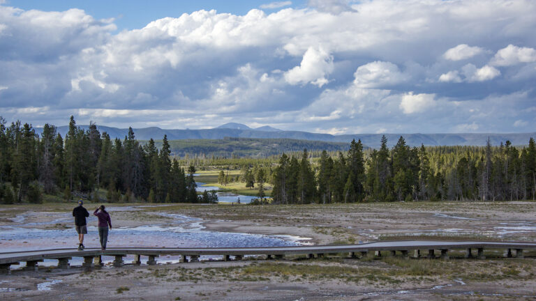 Visitors to Yellowstone's Midway Geyser Basin