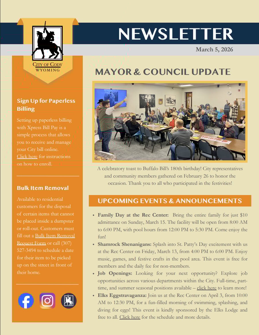 City Newsletter - March City of Cody Newsletter - Feb 2026