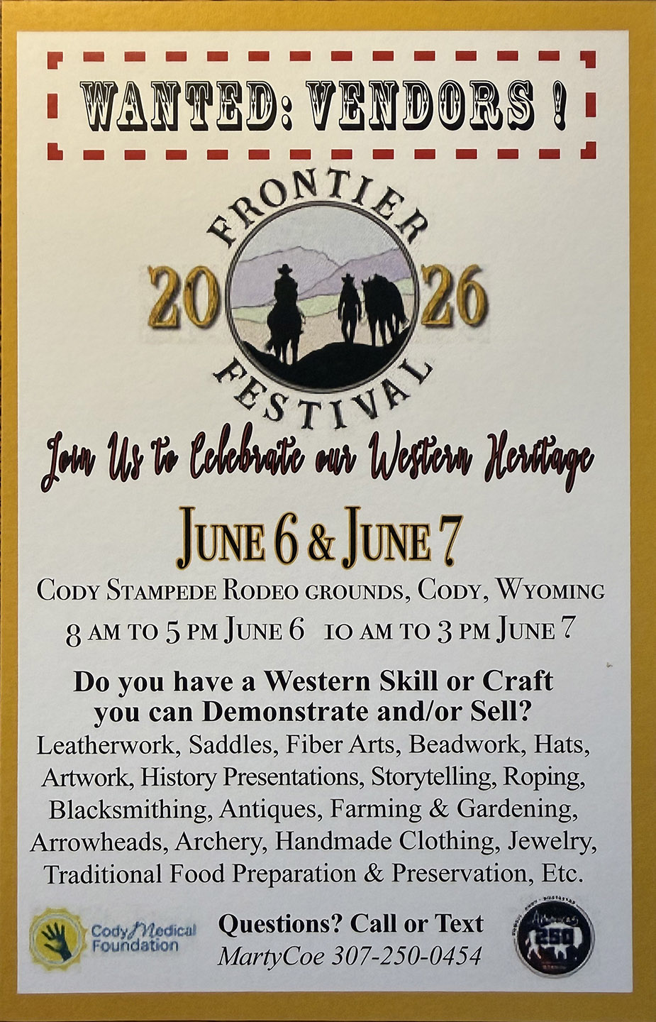 Frontier Festival Vendor Call Frontier Festival Cody Wyoming Vendor Call